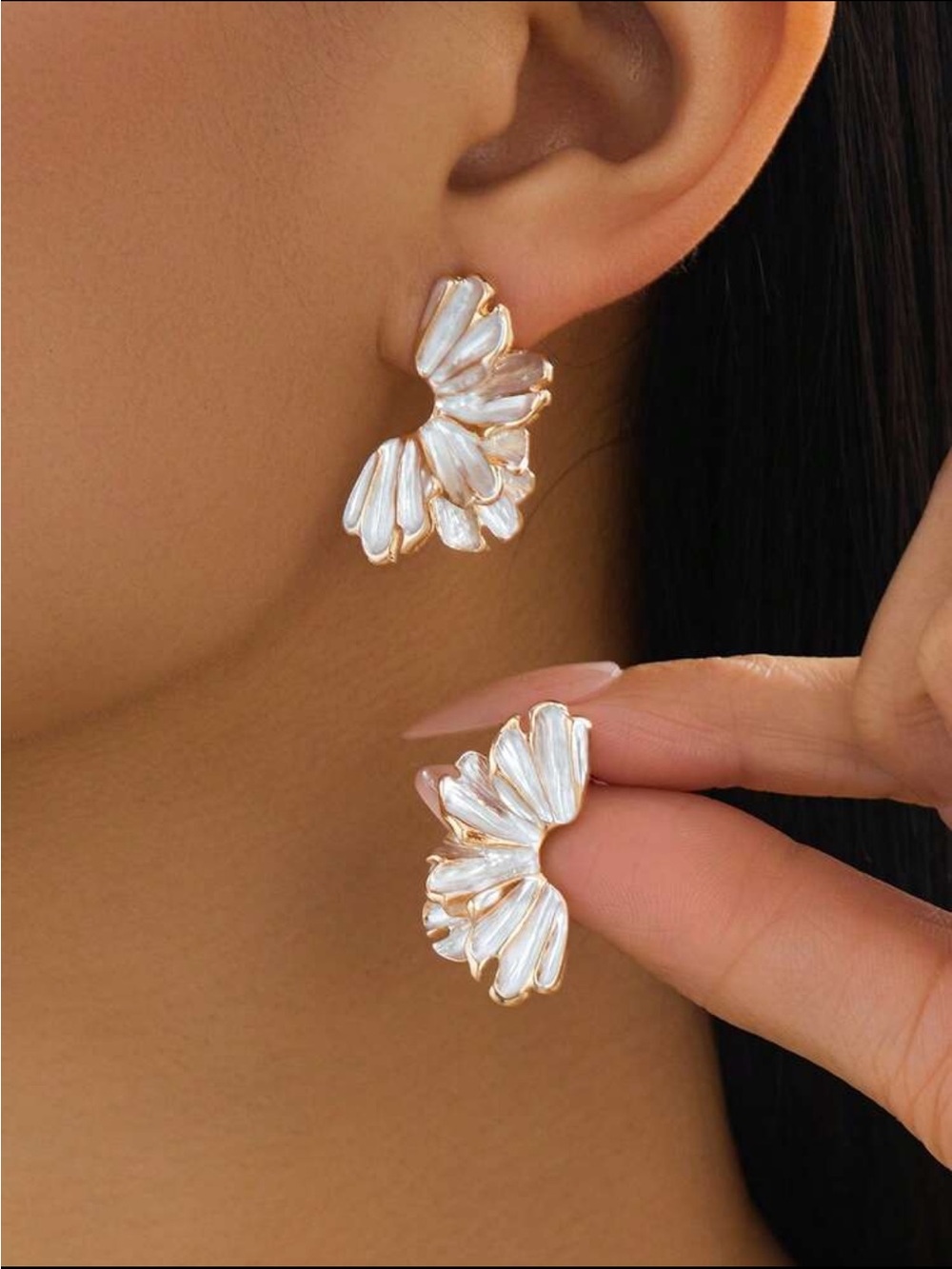 Gold & White Hand Painted Earrings - Women Jewelry